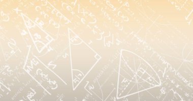 Beyaz renkli matematiksel denklemin resmi ve gradyan arkaplan üzerinde diyagramlar. Dijital olarak üretilen hologram, illüstrasyon, vektör, çözümler, toplamlar, formül, öğrenme ve eğitim kavramı.