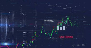 Mavi arkaplan ile veri işleme arayüzünün görüntüsü. Bilgisayar arayüzü ve iş teknolojisi kavramı