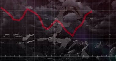 Kırık pound sembolleri ve kara bulutlar üzerinde veri işleme görüntüsü. Küresel iş ve dijital arayüz kavramı dijital olarak oluşturulmuş görüntü.