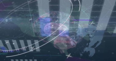 Karanlık arkaplan üzerinde istatistik ve veri işleme resmi. Küresel siber güvenlik, bağlantılar, hesaplama ve veri işleme kavramı dijital olarak oluşturuldu.