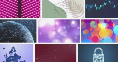 Beyaz arkaplan ile veri işleme ile birden fazla ekranın görüntüsü. Bilgisayar arayüzü ve iş teknolojisi kavramı