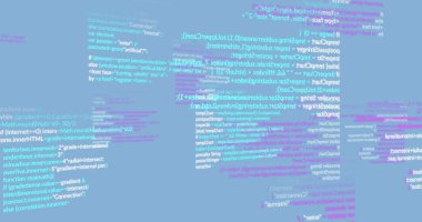 Mavi arkaplanda hareket eden bilgisayar dili görüntüsü. Dijital olarak üretilmiş, çoklu pozlama, kodlama, programlama dili, veri işleme ve teknoloji kavramı.