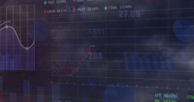 Borsa görüntüsü ve gri arka planda istatistiksel veri işleme. Küresel ekonomi ve iş veri teknolojisi kavramı