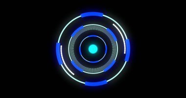 Siyah arkaplanda daireler çizerek hareket eden çizgilerin görüntüsü. Dijital olarak üretilmiş, hologram, illüstrasyon, aydınlanma, iş, ilerleme, güç arzı ve teknoloji kavramı.
