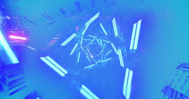 Dijital dünyada ışık noktaları ve veri işleme görüntüsü. Dijital arayüz ve mimari konseptini dijital olarak oluşturan küresel veri işleme.