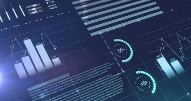 Mavi zemin üzerindeki ışık noktasıyla istatistiksel veri işleme görüntüsü. İş veri teknolojisi kavramı