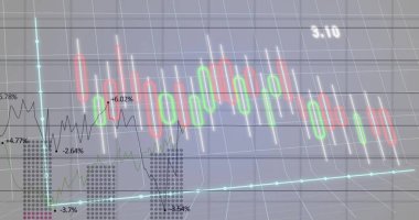 Beyaz arkaplan üzerinde veri işleme ve diyagram resmi. Küresel iş ve dijital arayüz kavramı, dijital olarak oluşturulmuş görüntü.