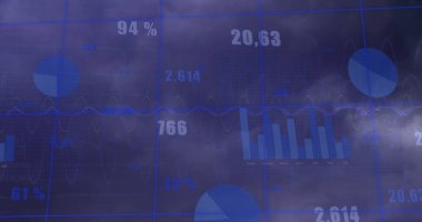 Gri arkaplan üzerinde istatistiksel veri işleme resmi. İş veri teknolojisi kavramı