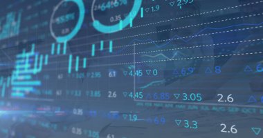 Ofisteki bir plan üzerinde tartışan çeşitli meslektaşların borsa veri işleme görüntüsü. Küresel ekonomi ve iş veri teknolojisi kavramı