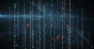 Daireler halinde çoklu simge, ikili kodlar, asma kilit, metinler, harfler, sayılar ve semboller. Dijital olarak oluşturulmuş, hologram, illüstrasyon, koruma, güvenlik, bilgisayar dili ve teknoloji.