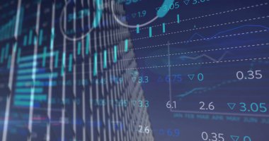 Grafik üzerinde finansal veri işleme resmi. Küresel iş ve veri işleme kavramı dijital olarak oluşturulmuş görüntü.