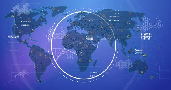 Stock image Image of dna strand, world map and data processing. Global science, research, computing and data processing concept digitally generated image.