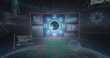 Dünya üzerinde veri işleme görüntüsü. Küresel iş, finans, hesaplama ve veri işleme kavramı dijital olarak oluşturulmuş görüntü.