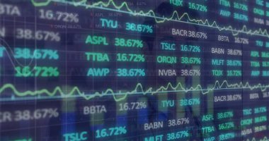 Şebeke üzerinde finansal veri işleme resmi. Küresel iş, finans, hesaplama ve veri işleme kavramı dijital olarak oluşturulmuş görüntü.