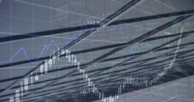 Şehir manzarası üzerinde finansal veri işleme resmi. Küresel iş ve veri işleme kavramı dijital olarak oluşturulmuş görüntü.