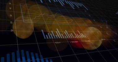 Çoklu grafikler, değişen sayılar, hareket eden bulanık araçların üzerine daireler yükleme. Dijital bileşik, çoklu pozlama, rapor, iş, büyüme, ilerleme ve ulaşım kavramı.