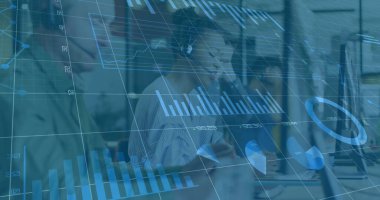 Numaraları değiştirme, çeşitli müşteri hizmetleri temsilcilerinin müşterilerle konuşma görüntüsü. Grafikler, dijital kompozit, çoklu pozlama, rapor, iş, büyüme, çağrı merkezi ve teknoloji.