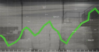 Arkaplanda birden fazla değişen numaranın olduğu bir grafik resmi. Dijital bileşik, çoklu pozlama, rapor, iş, büyüme ve mimari kavram.