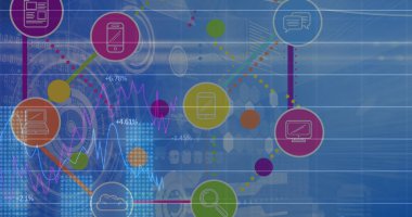Kapsam taraması üzerinden finansal veri işleme ve bağlantı ağının resmi. küresel finans ve iş, bağlantılar ve dijital arayüz kavramı dijital olarak oluşturulmuş görüntü.