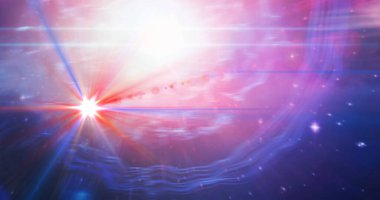 Yıldızların ve ışıkların mavi ve siyah arkaplandaki görüntüsü. Kozmos kavramı dijital olarak oluşturulmuş görüntü.