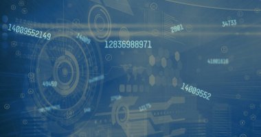 Sayıların değişiminin resmi, veri işleme ve dürbün taraması. küresel bağlantılar ve dijital arayüz konsepti dijital olarak oluşturulmuş görüntü.