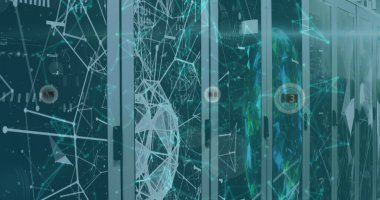 Sunucu odasında şekillerin ve 6G metinlerin resmi, kopyalama alanı. Küresel iş ve dijital arayüz kavramı, dijital olarak oluşturulmuş görüntü