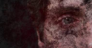 Kafkasyalı bir adamın yüzünün üzerindeki şekiller. küresel iş, finans, bağlantılar ve dijital arayüz konsepti dijital olarak oluşturulmuş görüntü.