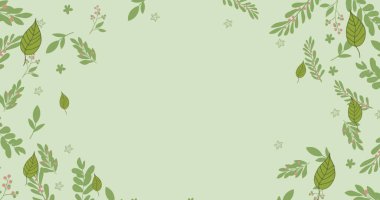 Yeşil arkaplanda yaprakların resmi. küresel çevre, yeşil enerji ve dijital arayüz kavramı dijital olarak oluşturulmuş görüntü.