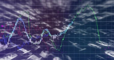 Finansal veri işleme resmi. küresel iş, finans, dijital arayüz ve bağlantılar konsepti dijital olarak oluşturulmuş görüntü.