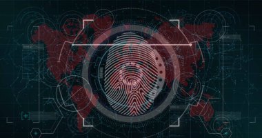 Veri işleme görüntüsü ve dünya haritası siyah zemin üzerinde. Sosyal medya ve iletişim arayüzü kavramı dijital olarak oluşturulmuş görüntü.