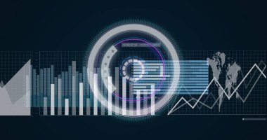 Kapsam taramasında veri işleme resmi. Küresel iş ve dijital arayüz kavramı dijital olarak oluşturulmuş görüntü.