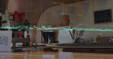 Bilgisayarı kullanarak iş adamının istatistik ve veri işleme görüntüsü. İş teknolojisi ve veri işleme kavramı dijital olarak oluşturulmuş görüntü.