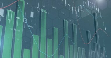 Gri arkaplandaki finansal veri işleme resmi. global business, finans, data işleme ve dijital arayüz kavramı dijital olarak oluşturuldu.