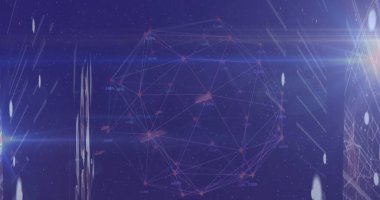 Mavi arkaplandaki veri işleme ve şekillerinin resmi. Küresel iş ve dijital arayüz kavramı dijital olarak oluşturulmuş görüntü.