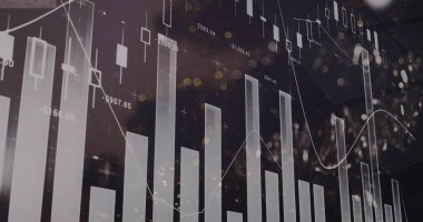 Şehir manzarası üzerinde veri işleme resmi. küresel iş ve dijital arayüz kavramı dijital olarak oluşturulmuş görüntü.