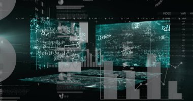 Siyah arkaplanda veri işleme resmi. küresel iş ve dijital arayüz kavramı dijital olarak oluşturulmuş görüntü.