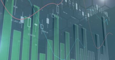 Gri arkaplandaki finansal veri işleme resmi. global business, finans, data işleme ve dijital arayüz kavramı dijital olarak oluşturuldu.