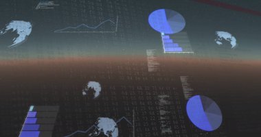 Çift ton arkaplan ile veri işleme ekranlarının görüntüsü. Bilgisayar arayüzü ve iş teknolojisi kavramı