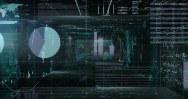 Siyah arkaplanda veri işleme resmi. küresel iş ve dijital arayüz kavramı dijital olarak oluşturulmuş görüntü.