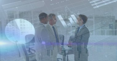 Ofisteki çeşitli iş adamlarının finansal veri işleme görüntüsü, kopyalama alanı. küresel iş, finans ve dijital arayüz kavramı dijital olarak oluşturulmuş görüntü