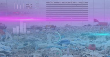 Arazi doldurma alanı üzerinden finansal veri işleme resmi, kopyalama alanı. küresel iş, finans ve dijital arayüz kavramı dijital olarak oluşturulmuş görüntü