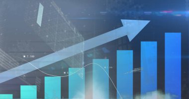 Mavi arka planda istatistiksel veri işleme ve ışık noktaları görüntüsü. Bilgisayar arayüzü ve iş veri teknolojisi kavramı