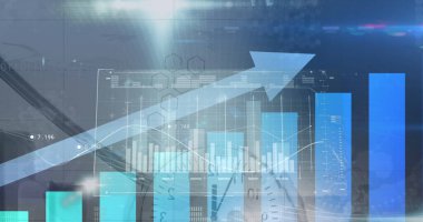 Oklu finansal veri işleme resmi. Küresel iş, finans, hesaplama ve veri işleme kavramı dijital olarak oluşturulmuş görüntü.