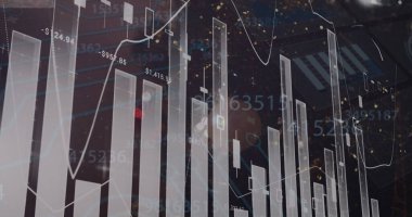 Şehir manzarası üzerinde veri işleme resmi. küresel iş ve dijital arayüz kavramı dijital olarak oluşturulmuş görüntü.