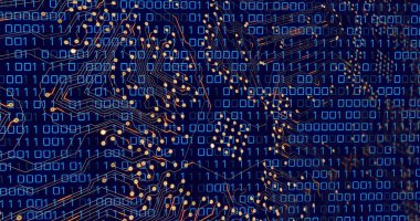 Mavi arka planda mikro işlemcinin dijital olarak oluşturduğu kalp ikonu görüntüsü. İnsan biyolojisi ve teknoloji kavramı dijital olarak üretilen görüntü.