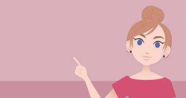 Pembe arka planda iş kadını simgesi. Küresel iş ve dijital arayüz kavramı dijital olarak oluşturulmuş görüntü.