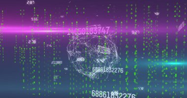 Veri işleme üzerindeki şekillerin resmi. Küresel iş ve dijital arayüz kavramı dijital olarak oluşturulmuş görüntü.