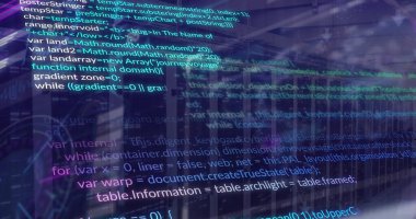 Bilgisayar sunucu odasına karşı veri işleme ve mozaik karelerin resmi. Bilgisayar arayüzü ve iş veri depolama teknolojisi kavramı