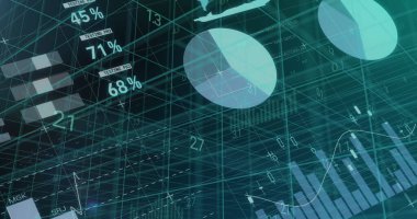 Şebeke üzerinde finansal veri işleme resmi. Küresel iş, finans, bilgisayar ve veri işleme kavramı dijital olarak oluşturulmuş görüntü.