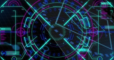 Siyah arkaplan üzerinden tarama ve veri işleme resmi. Küresel hesaplama ve veri işleme kavramı dijital olarak oluşturulmuş resim.